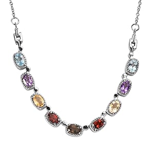 EverTrue Multi Gemstone 4.50 ctw Necklace 18 Inches in Stainless Steel