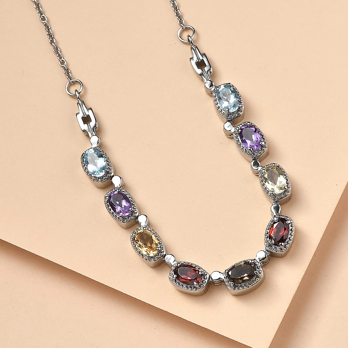EverTrue Multi Gemstone 4.50 ctw Necklace 18 Inches in Stainless Steel image number 1