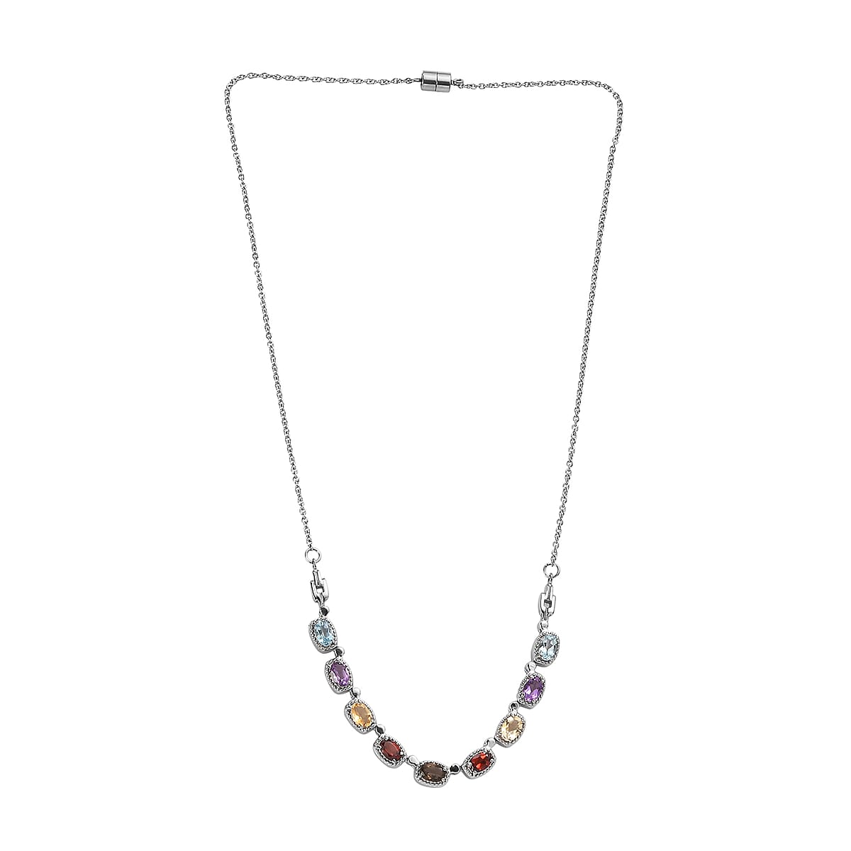EverTrue Multi Gemstone 4.50 ctw Necklace 18 Inches in Stainless Steel image number 3