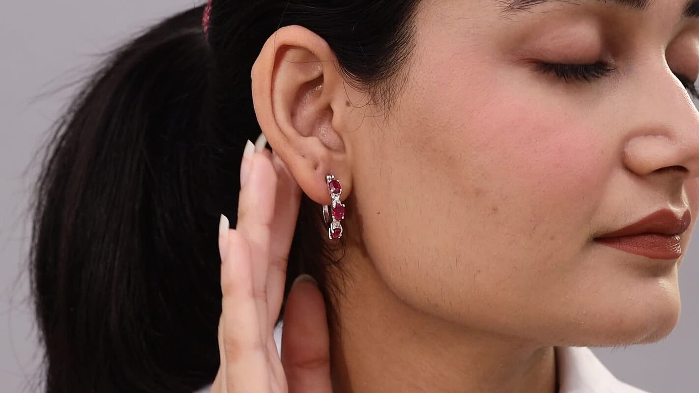D'Joy Niassa Ruby (FF), White Zircon Hoop Earrings in Rhodium Over Sterling Silver 3.80 ctw