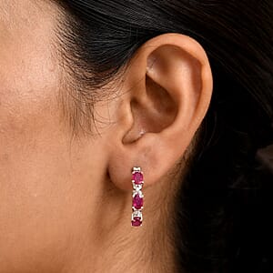 D'Joy Niassa Ruby, White Zircon Hoop Earrings in Rhodium Over Sterling Silver 3.80 ctw