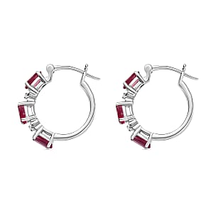 D'Joy Niassa Ruby, White Zircon Hoop Earrings in Rhodium Over Sterling Silver 3.80 ctw