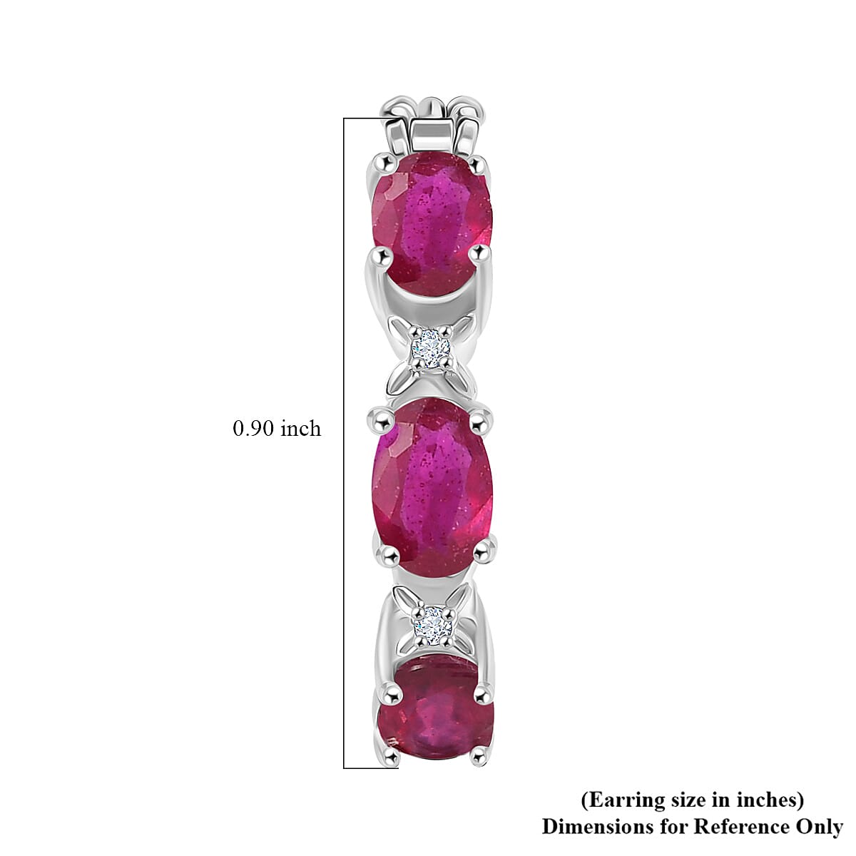 Doorbuster D'Joy Niassa Ruby (FF) and White Zircon 3.80 ctw Four Leaf Clover Hoop Earrings in Rhodium Over Sterling Silver image number 4