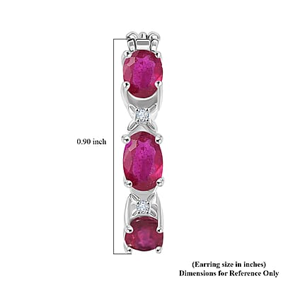 D'Joy Niassa Ruby, White Zircon Hoop Earrings in Rhodium Over Sterling Silver 3.80 ctw