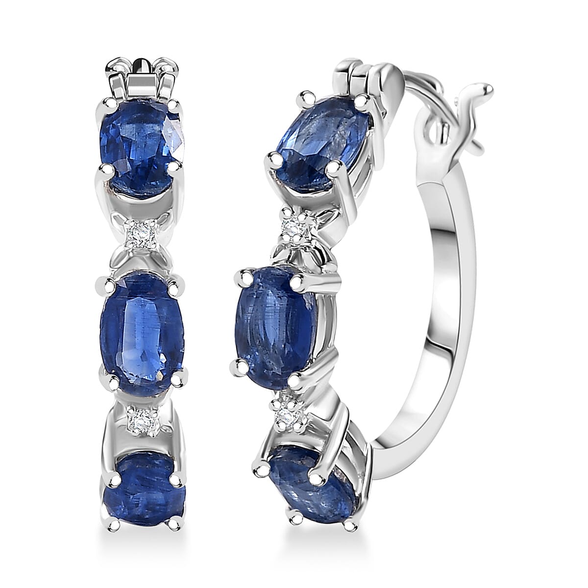 Doorbuster D'Joy Kashmir Kyanite and White Zircon 3.50 ctw Four Leaf Clover Hoop Earrings in Rhodium Over Sterling Silver image number 0