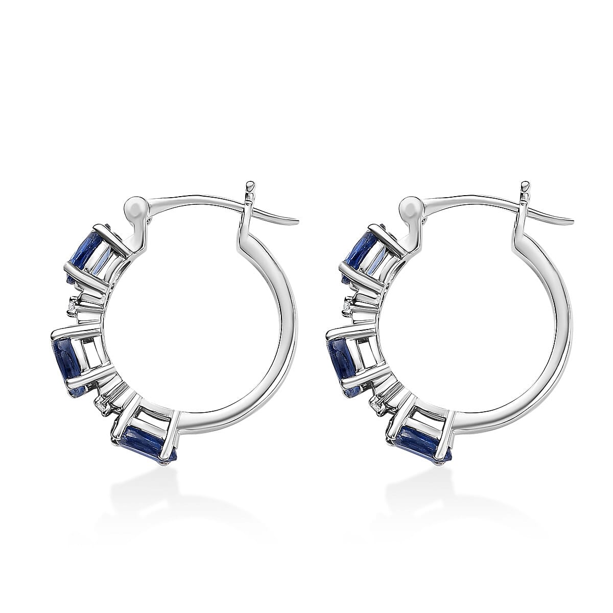 Doorbuster D'Joy Kashmir Kyanite and White Zircon 3.50 ctw Four Leaf Clover Hoop Earrings in Rhodium Over Sterling Silver image number 3