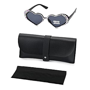 Gray Heart Shape UV400 Sunglasses with Black Artificial Crystal Frame
