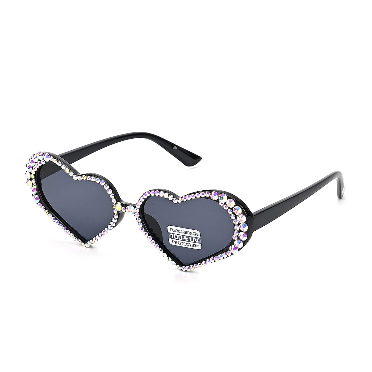 Gray Heart Shape UV400 Sunglasses with Black Artificial Crystal Frame image number 1