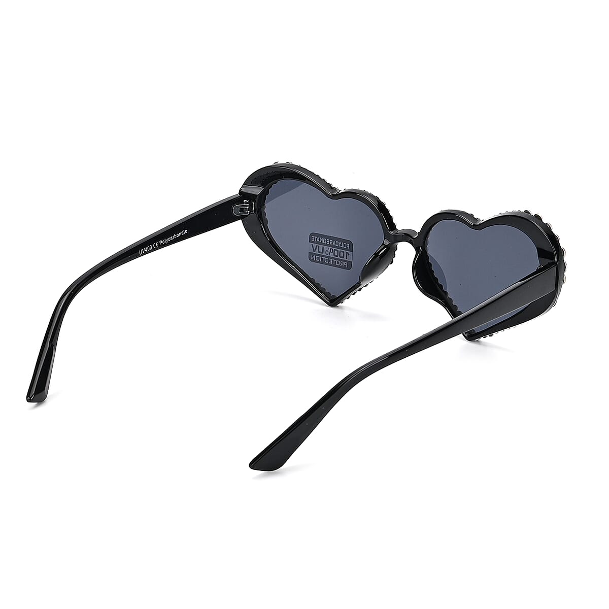Gray Heart Shape UV400 Sunglasses with Black Artificial Crystal Frame image number 2