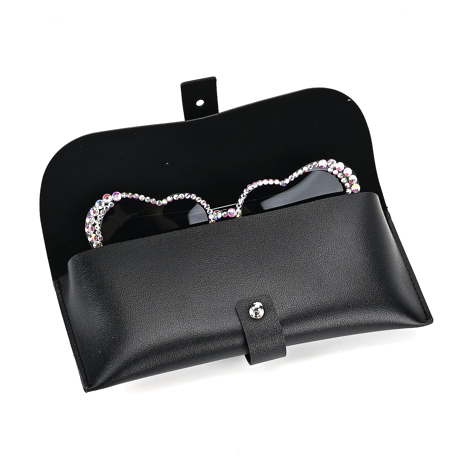 Dark Gray Heart Shape UV400 Sunglasses with Black Artificial Crystal Frame