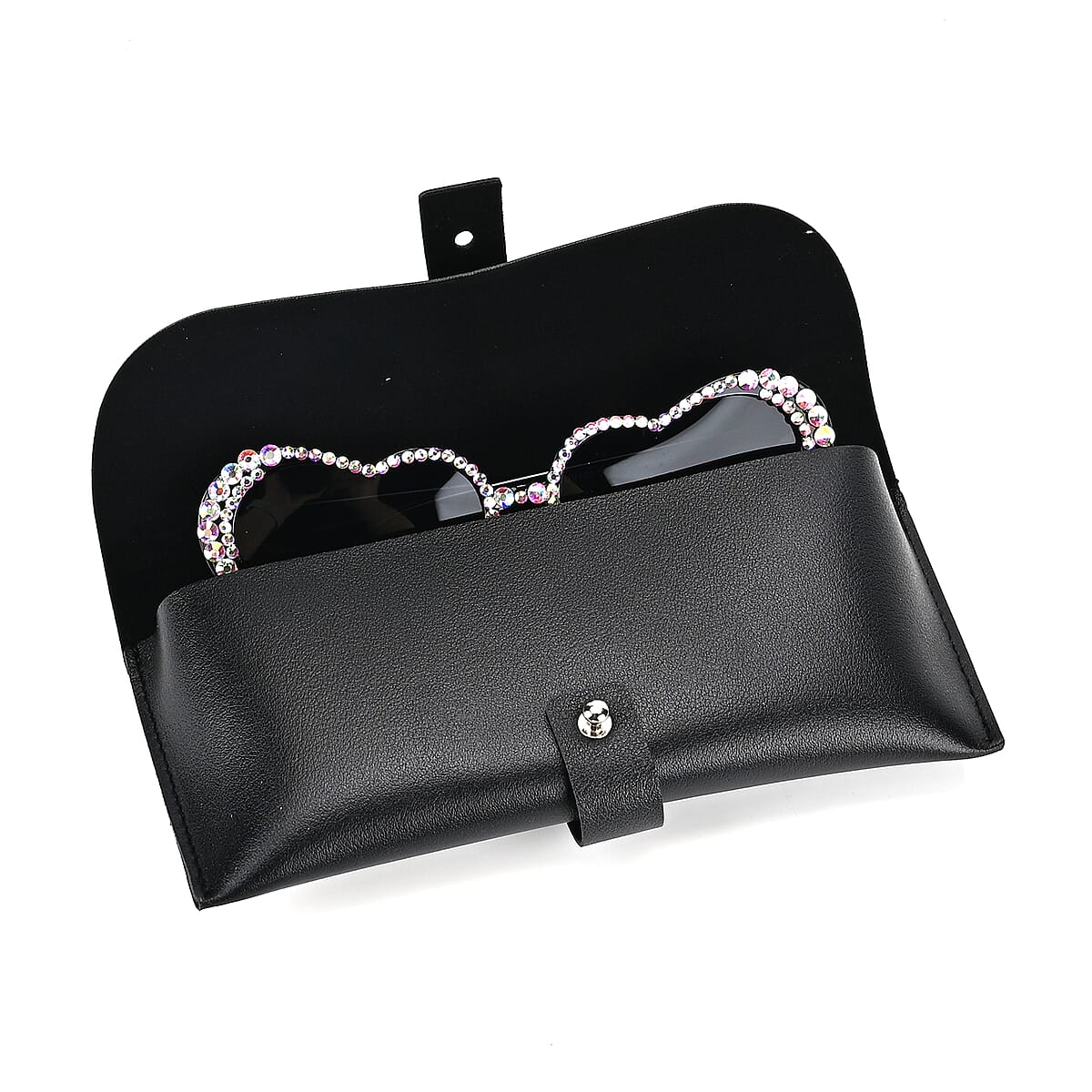 Gray Heart Shape UV400 Sunglasses with Black Artificial Crystal Frame image number 3