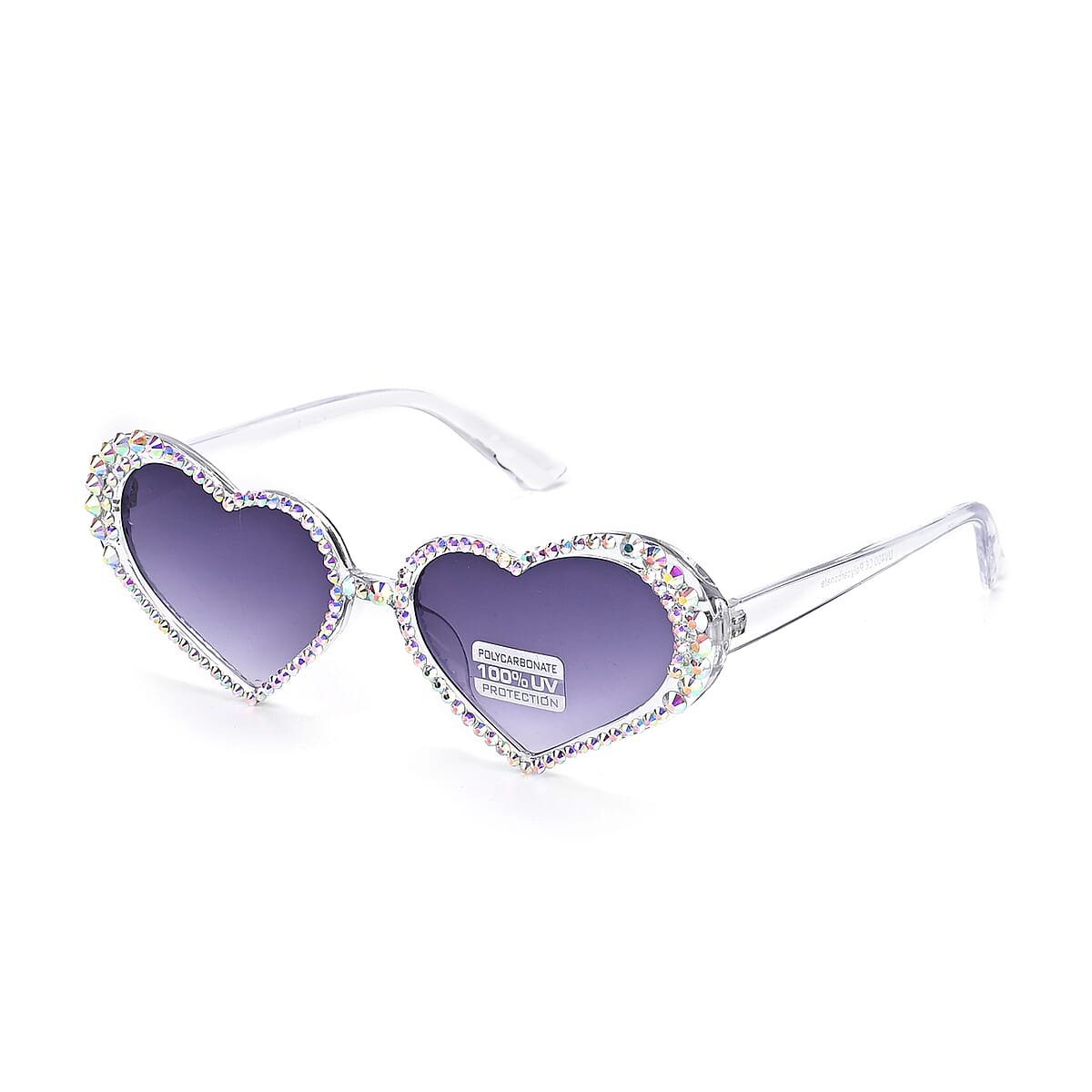Gray Heart Shape UV400 Sunglasses with Transparent Artificial Crystal Frame image number 1