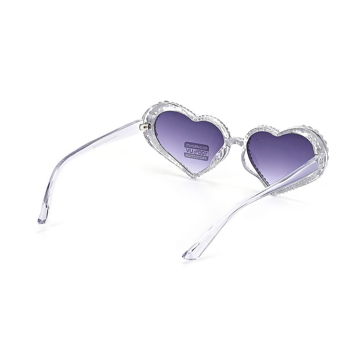 Gray Heart Shape UV400 Sunglasses with Transparent Artificial Crystal Frame image number 2