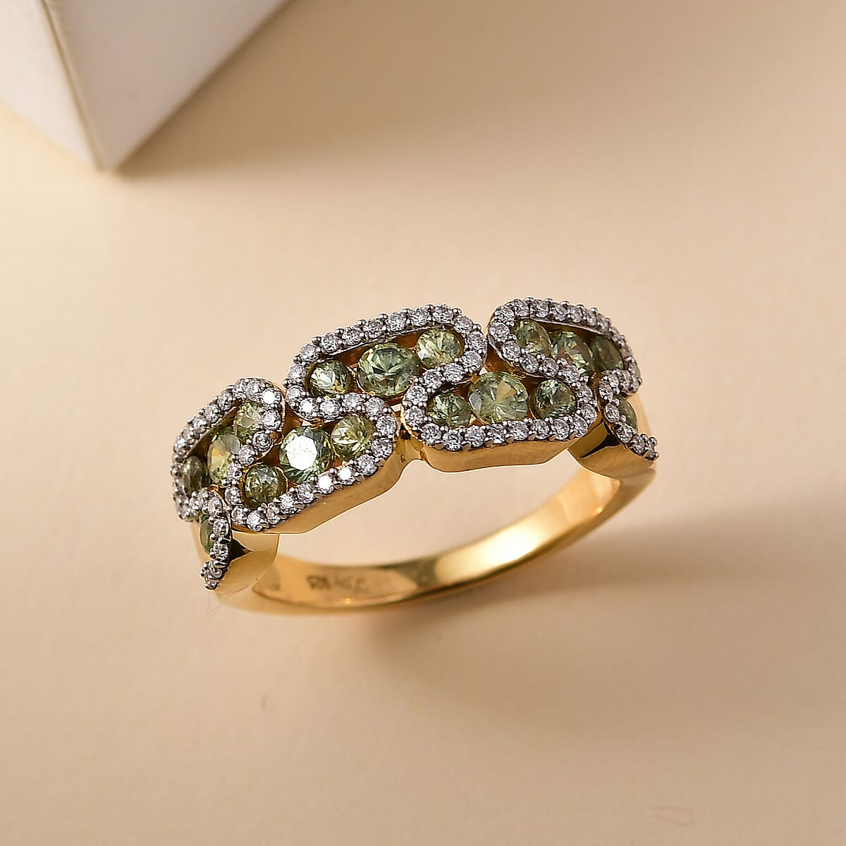 D'Joy Premium Ambanja Demantoid Garnet and Moissanite 1.90 ctw Serpent Garden Ring in 18K Vermeil Yellow Gold Over Sterling Silver (Size 6.0) image number 1