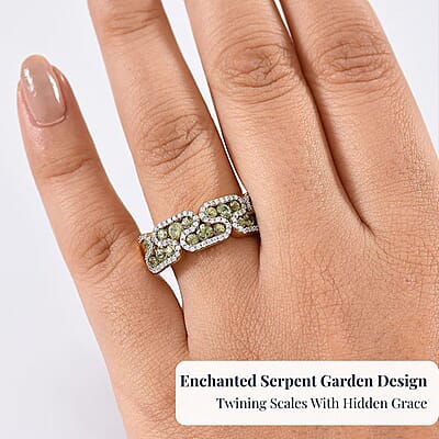 D'Joy Premium Ambanja Demantoid Garnet and Moissanite 1.90 ctw Serpent Garden Ring in 18K Vermeil Yellow Gold Over Sterling Silver (Size 6.0)