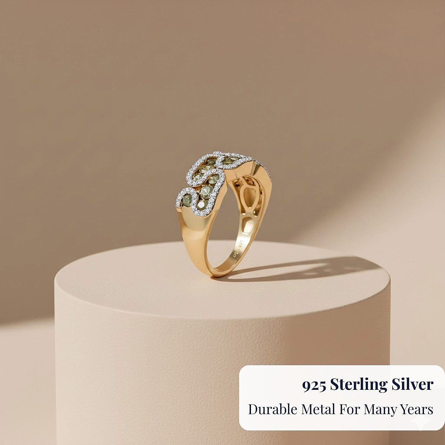 D'Joy Premium Ambanja Demantoid Garnet and Moissanite 1.90 ctw Serpent Garden Ring in 18K Vermeil Yellow Gold Over Sterling Silver (Size 6.0)