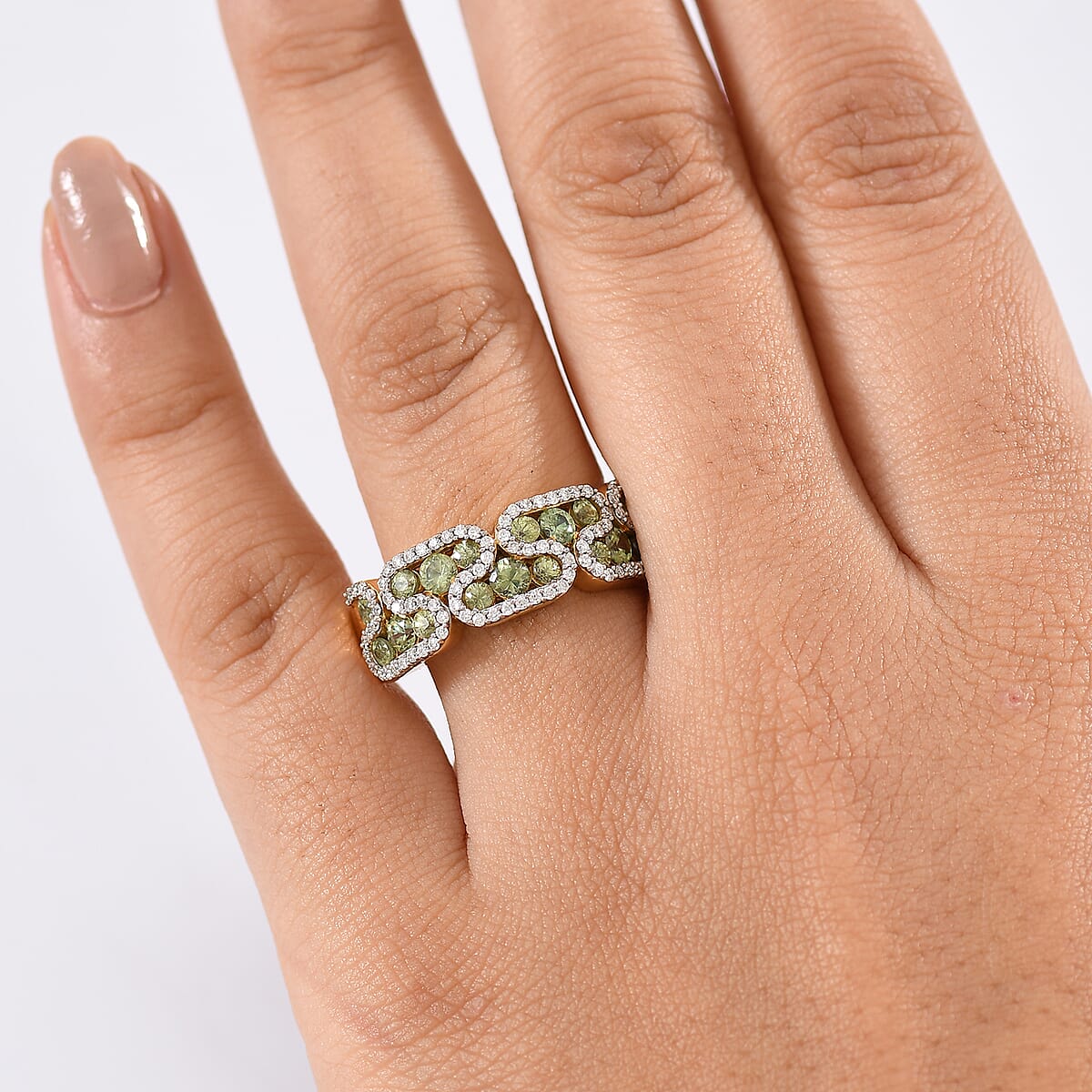 D'Joy Premium Ambanja Demantoid Garnet and Moissanite 1.90 ctw Serpent Garden Ring in 18K Vermeil Yellow Gold Over Sterling Silver (Size 6.0) image number 2