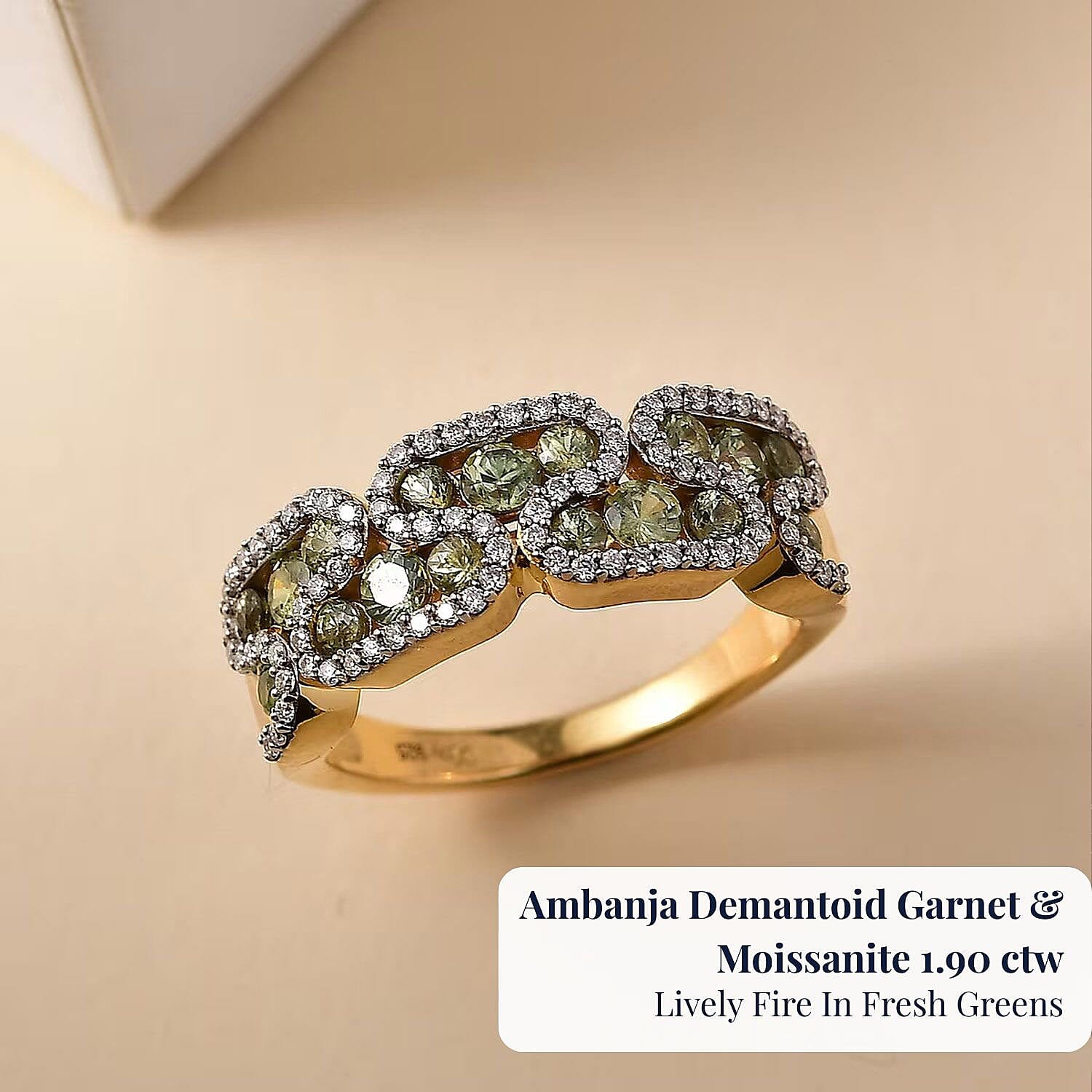 D'Joy Premium Ambanja Demantoid Garnet and Moissanite 1.90 ctw Serpent Garden Ring in 18K Vermeil Yellow Gold Over Sterling Silver (Size 6.0)
