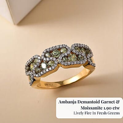 D'Joy Premium Ambanja Demantoid Garnet and Moissanite 1.90 ctw Serpent Garden Ring in 18K Vermeil Yellow Gold Over Sterling Silver (Size 6.0)