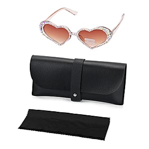 Champagne Heart Shape UV400 Sunglasses with Brown Artificial Crystal Frame