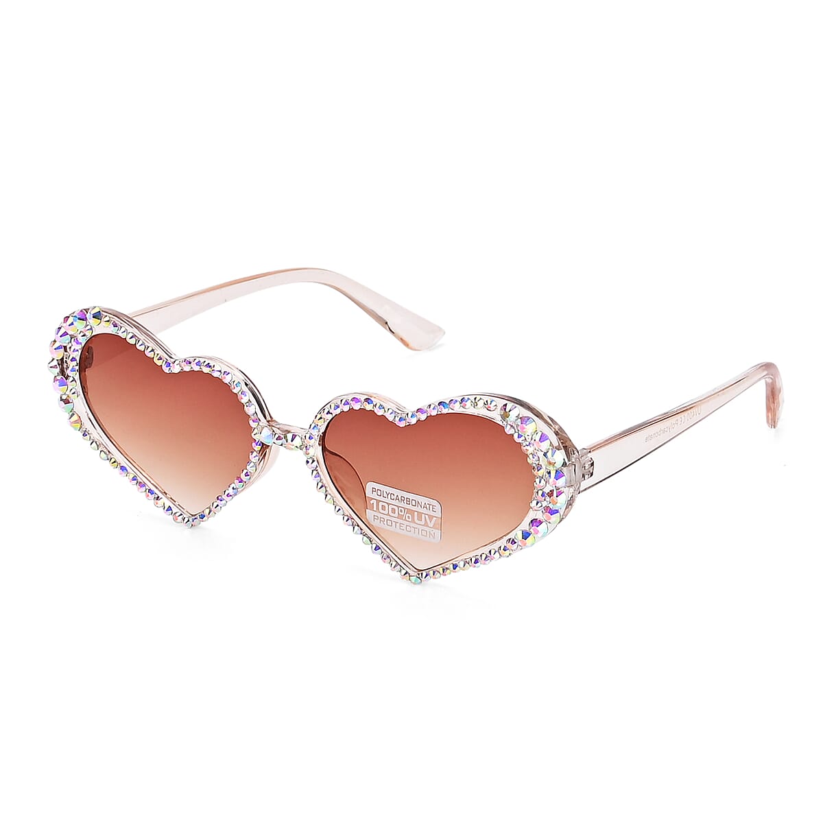 Champagne Heart Shape UV400 Sunglasses with Brown Artificial Crystal Frame image number 1