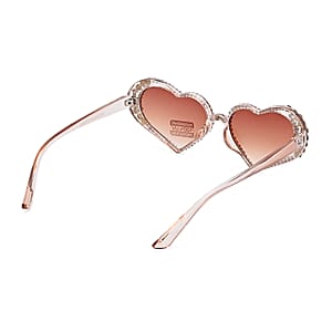 Champagne Heart Shape UV400 Sunglasses with Brown Artificial Crystal Frame