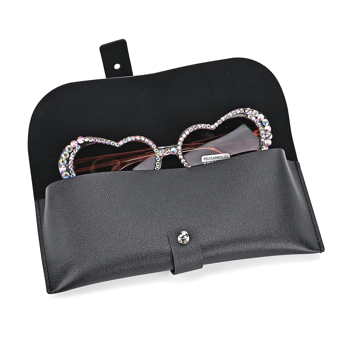 Champagne Heart Shape UV400 Sunglasses with Brown Artificial Crystal Frame image number 3