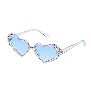 Blue Heart Shape UV400 Sunglasses with Blue Artificial Crystal Frame