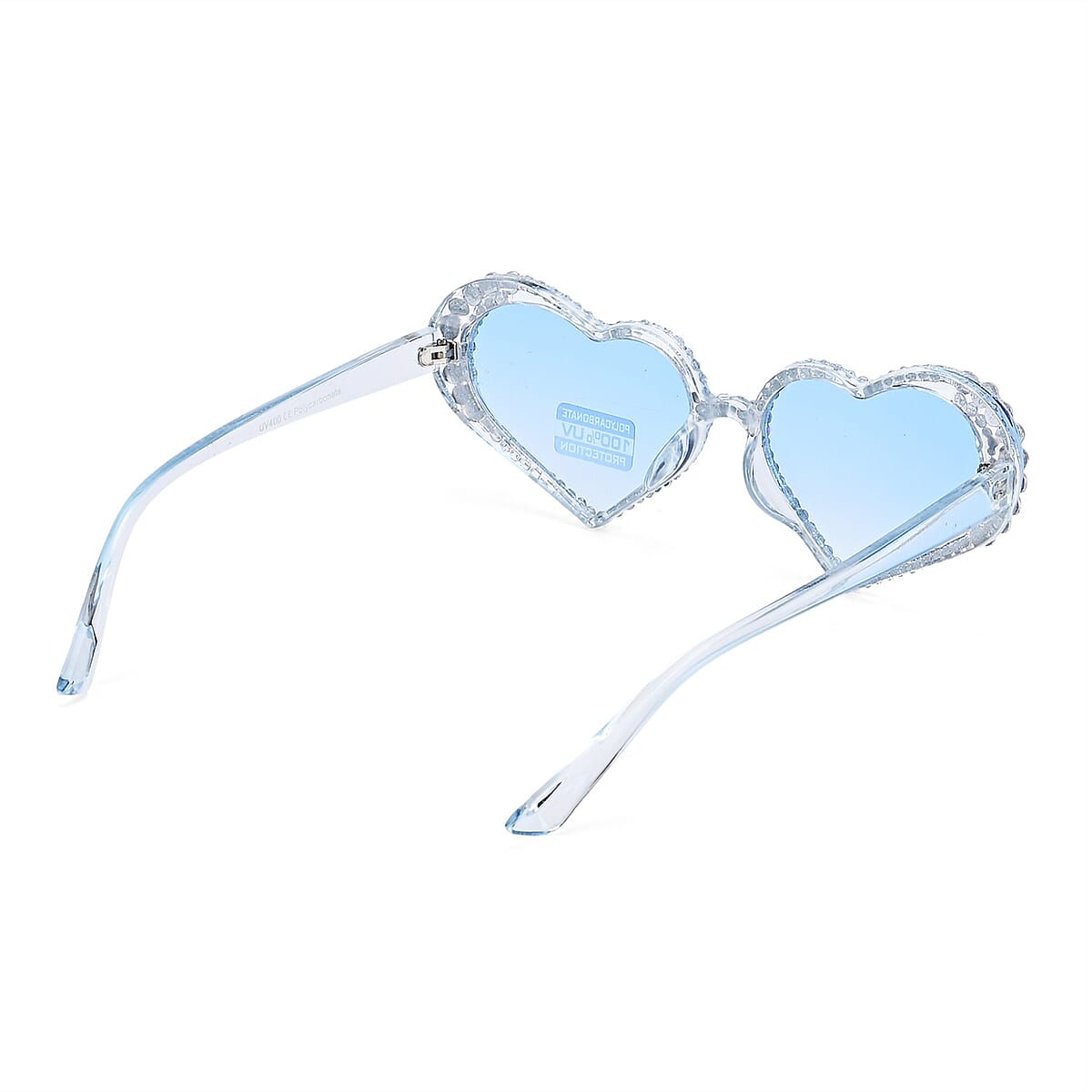 Blue Heart Shape UV400 Sunglasses with Blue Artificial Crystal Frame image number 2