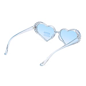 Blue Heart Shape UV400 Sunglasses with Blue Artificial Crystal Frame