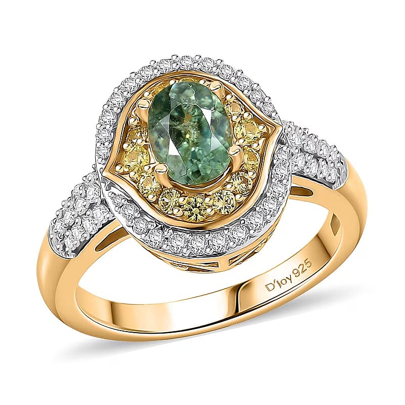 D'Joy Ambanja Demantoid Garnet, Multi Gemstone Ring in 18K Vermeil YG Over Sterling Silver 1.70 ctw (Size 6.0)