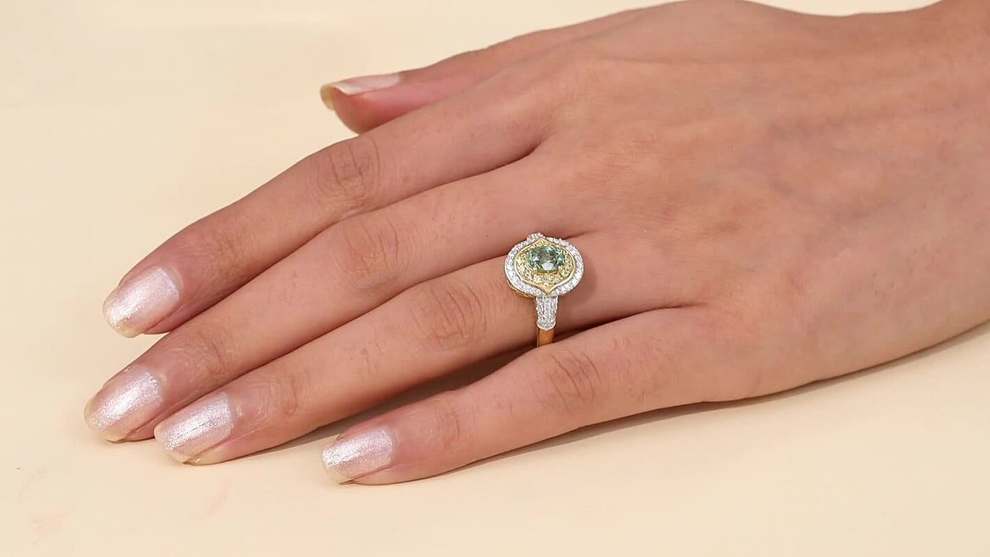 D'Joy Premium Ambanja Demantoid Garnet, Multi Gemstone Ring in 18K Vermeil YG Over Sterling Silver (Size 6.0) 1.70 ctw