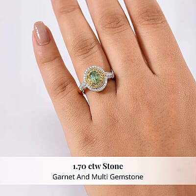 D'Joy Ambanja Demantoid Garnet, Multi Gemstone Ring in 18K Vermeil YG Over Sterling Silver 1.70 ctw (Size 6.0)