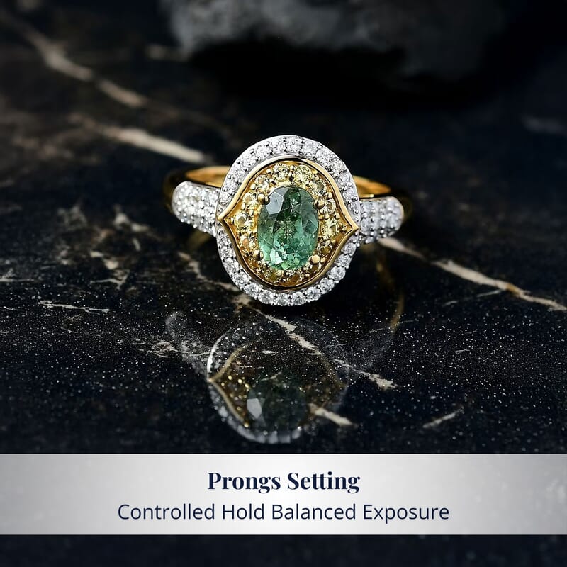 D'Joy Ambanja Demantoid Garnet, Multi Gemstone Ring in 18K Vermeil YG Over Sterling Silver 1.70 ctw (Size 6.0)
