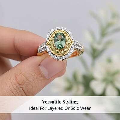 D'Joy Ambanja Demantoid Garnet, Multi Gemstone Ring in 18K Vermeil YG Over Sterling Silver 1.70 ctw (Size 6.0)