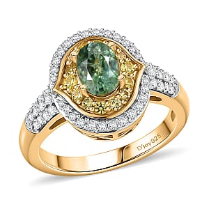 D'Joy Premium Ambanja Demantoid Garnet and Multi Gemstone 1.70 ctw Verdant Halo Ring in 18K Vermeil Yellow Gold Over Sterling Silver (Size 7.0)