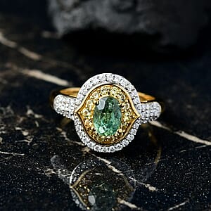 D'Joy Premium Ambanja Demantoid Garnet and Multi Gemstone 1.70 ctw Verdant Halo Ring in 18K Vermeil Yellow Gold Over Sterling Silver (Size 7.0)