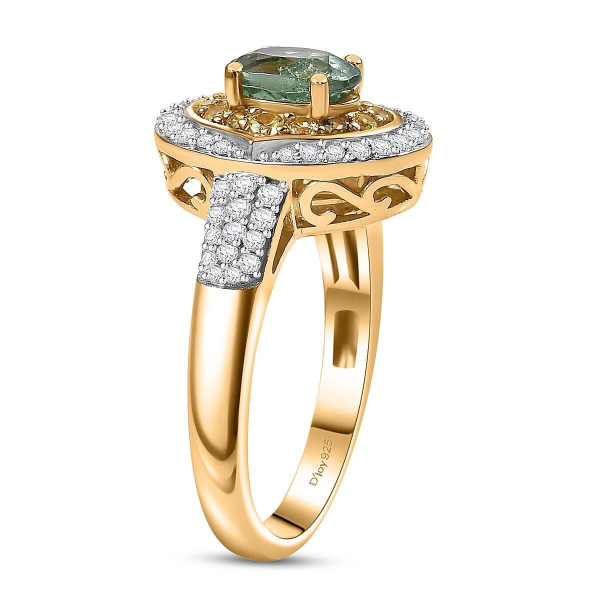 D'Joy Premium Ambanja Demantoid Garnet and Multi Gemstone 1.70 ctw Verdant Halo Ring in 18K Vermeil Yellow Gold Over Sterling Silver (Size 7.0) image number 3
