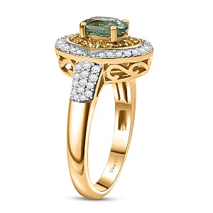 D'Joy Premium Ambanja Demantoid Garnet and Multi Gemstone 1.70 ctw Verdant Halo Ring in 18K Vermeil Yellow Gold Over Sterling Silver (Size 7.0)