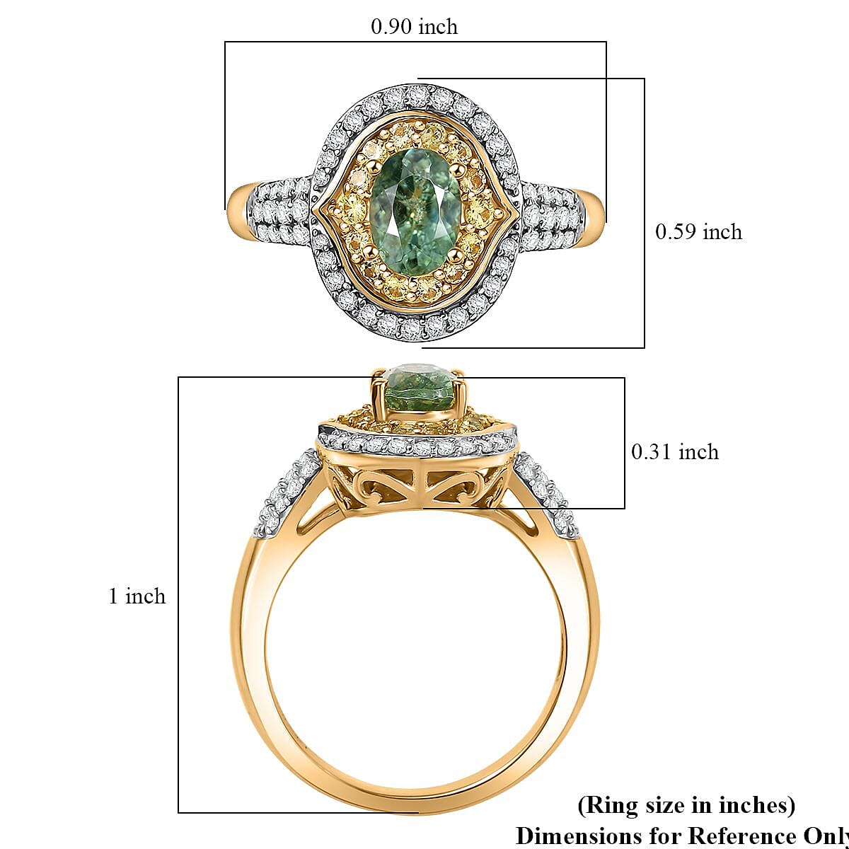 D'Joy Premium Ambanja Demantoid Garnet and Multi Gemstone 1.70 ctw Verdant Halo Ring in 18K Vermeil Yellow Gold Over Sterling Silver (Size 7.0) image number 5