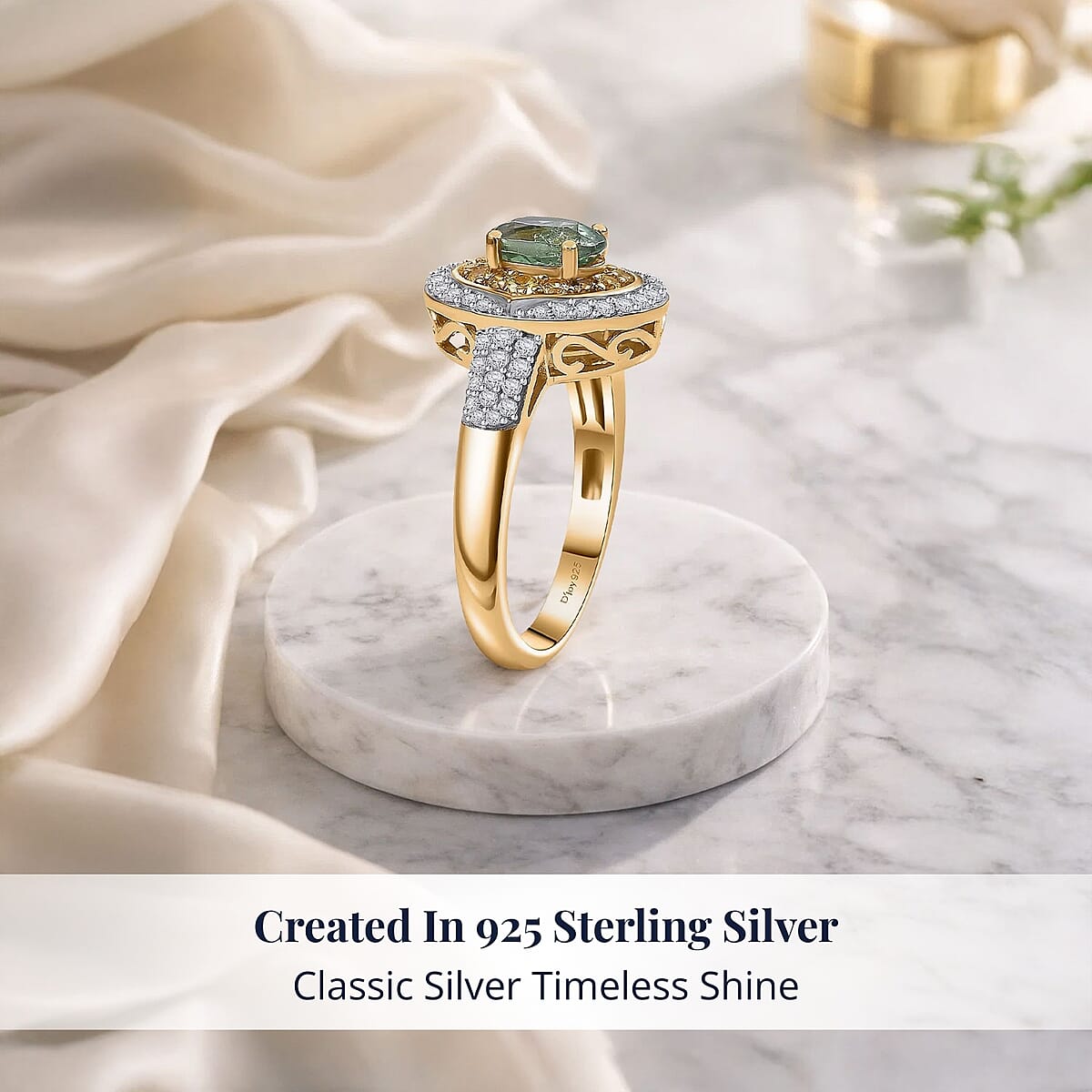 D'Joy Ambanja Demantoid Garnet, Multi Gemstone Ring in 18K Vermeil YG Over Sterling Silver 1.70 ctw (Size 8.0) image number 2