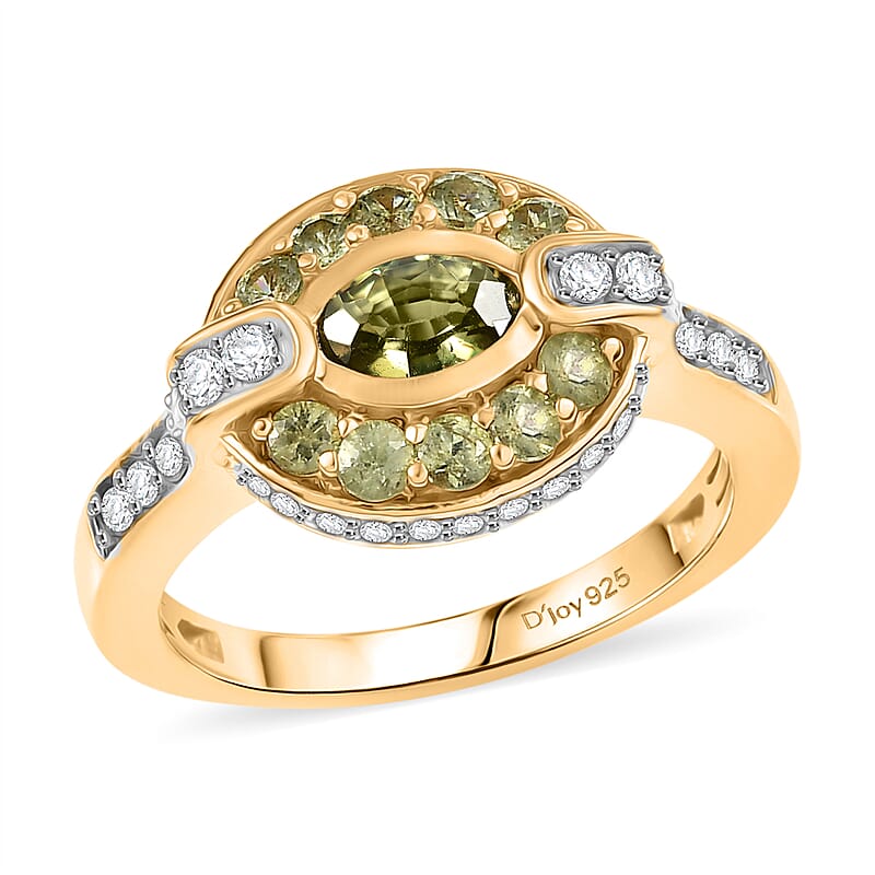 D'Joy Ambanja Demantoid Garnet, Moissanite Gilded Ring in 18K Vermeil YG Over Sterling Silver 1.60 ctw (Size 6.0)