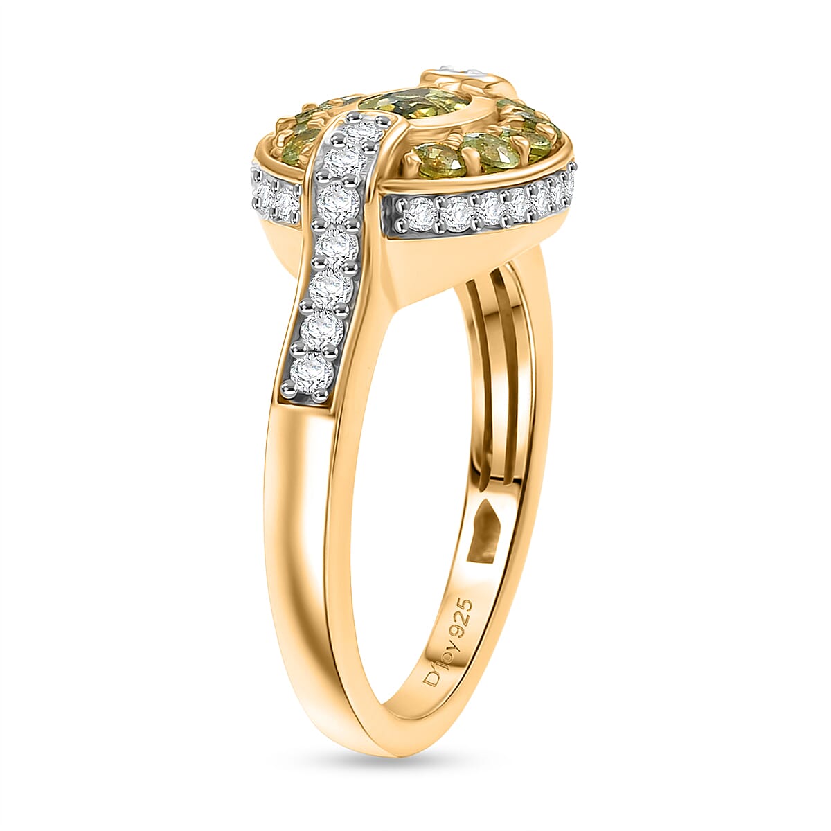 D'Joy Ambanja Demantoid Garnet, Moissanite Gilded Ring in 18K Vermeil YG Over Sterling Silver 1.60 ctw (Size 6.0)