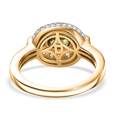 D'Joy Ambanja Demantoid Garnet, Moissanite Gilded Ring in 18K Vermeil YG Over Sterling Silver 1.60 ctw (Size 6.0)