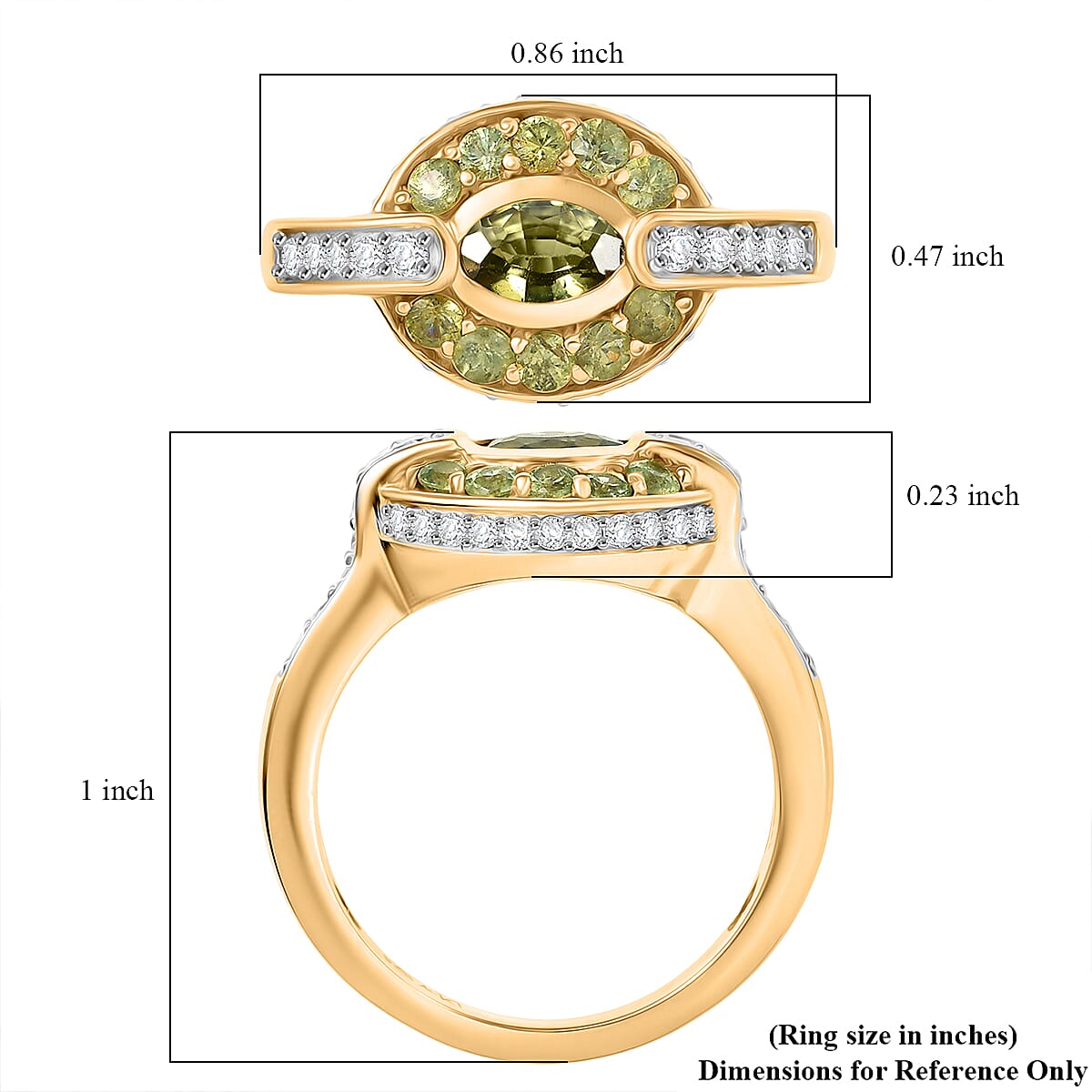 D'Joy Ambanja Demantoid Garnet, Moissanite Gilded Ring in 18K Vermeil YG Over Sterling Silver 1.60 ctw (Size 6.0)