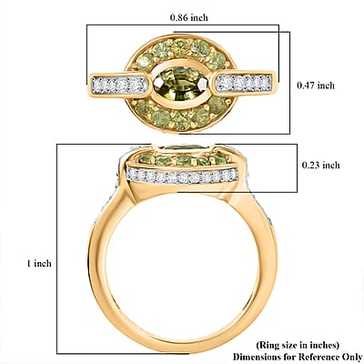 D'Joy Ambanja Demantoid Garnet, Moissanite Gilded Ring in 18K Vermeil YG Over Sterling Silver 1.60 ctw (Size 6.0)