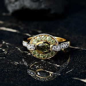 D'Joy Ambanja Demantoid Garnet, Moissanite Gilded Ring in 18K Vermeil YG Over Sterling Silver 1.60 ctw (Size 7.0)