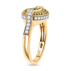 D'Joy Ambanja Demantoid Garnet, Moissanite Gilded Ring in 18K Vermeil YG Over Sterling Silver 1.60 ctw (Size 7.0)