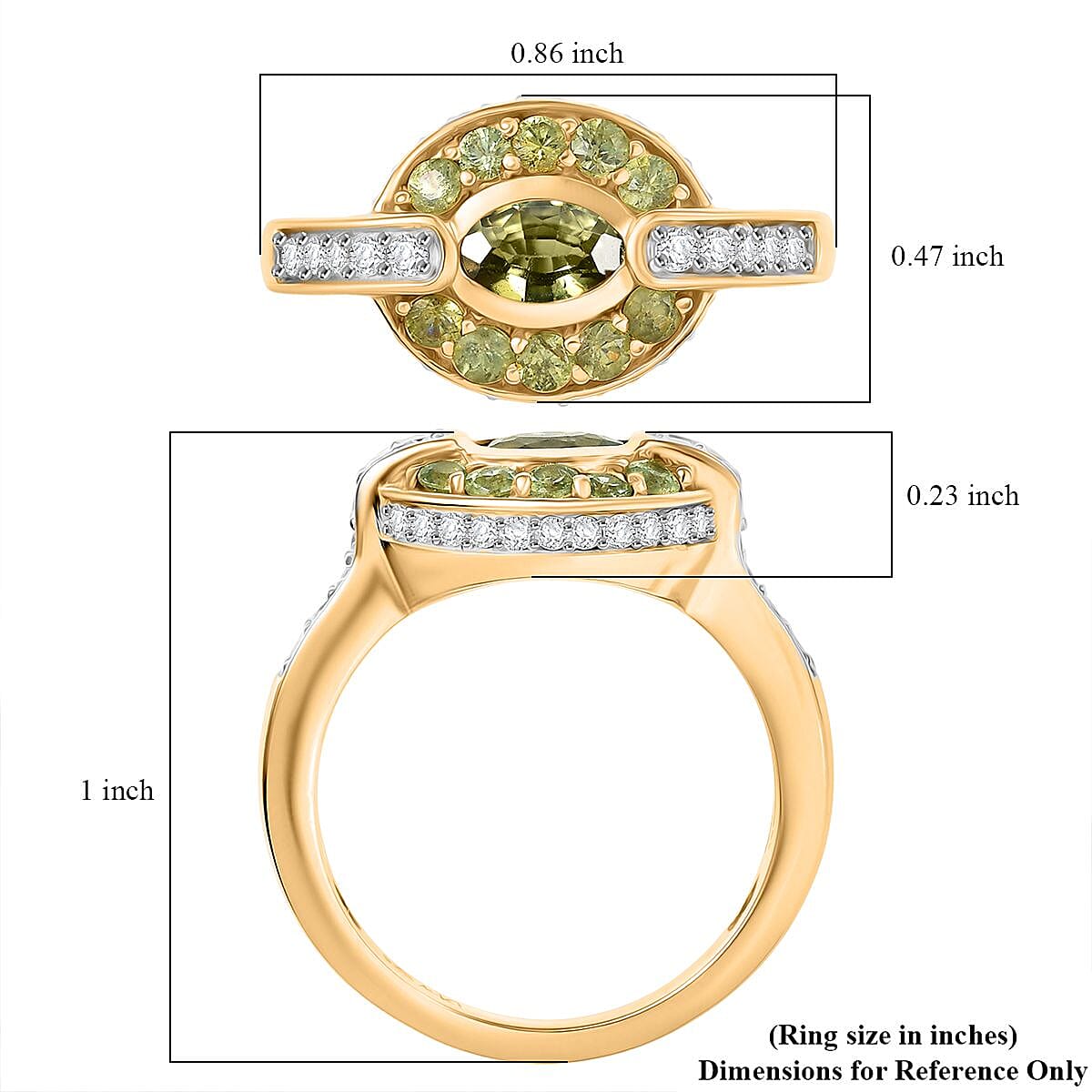 D'Joy Ambanja Demantoid Garnet, Moissanite Gilded Ring in 18K Vermeil YG Over Sterling Silver 1.60 ctw (Size 7.0) image number 5