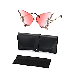 Pink UV400 Frameless Sunglasses with Artificial Crystal